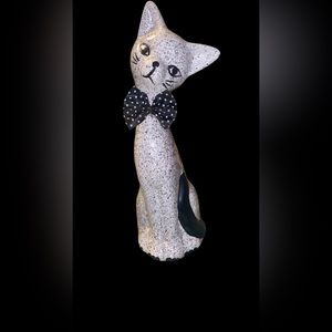 Speckled Cat In Bow Tie. Color Black/White 10”Tall